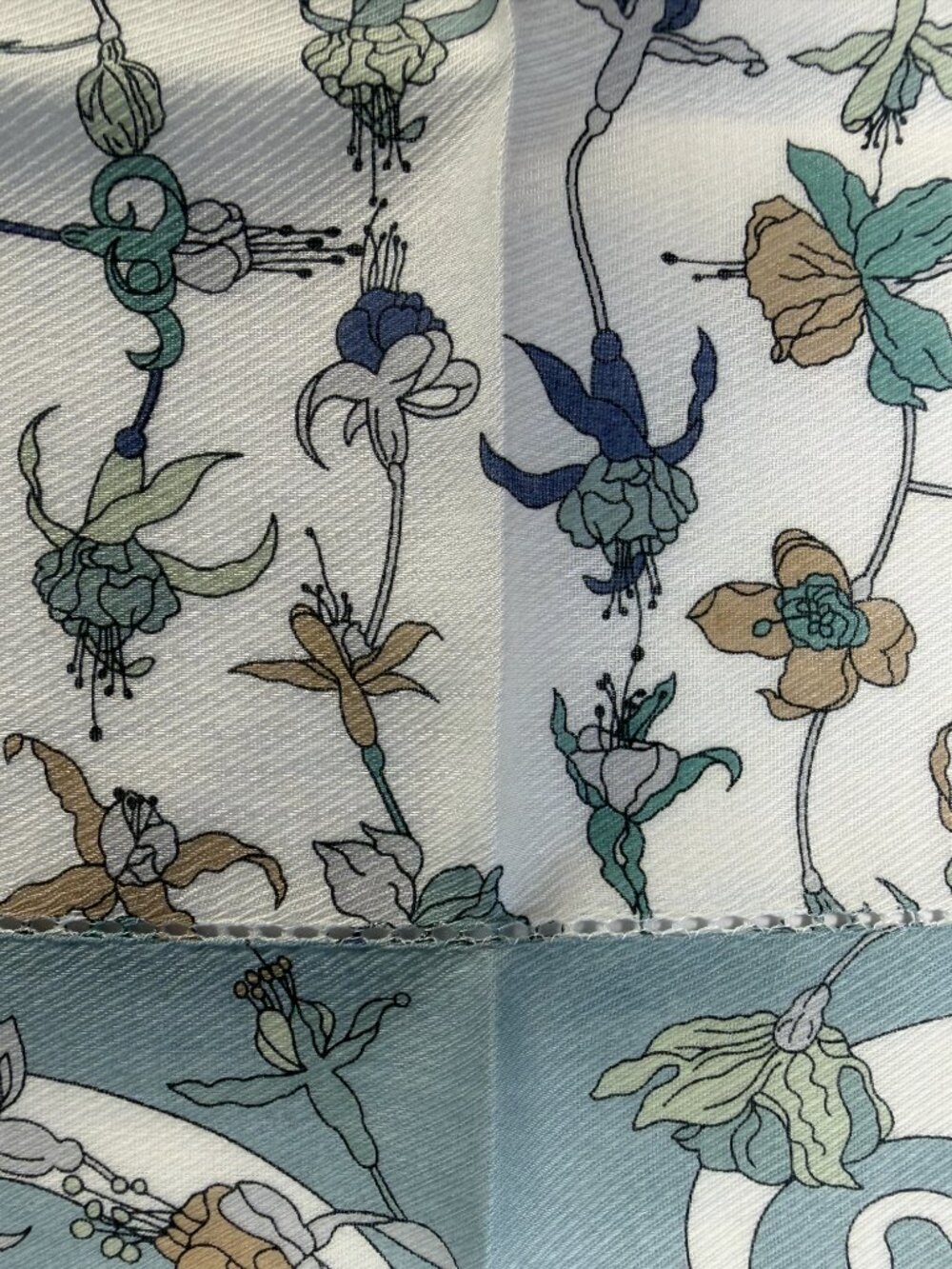 Liberty of London Cotton Floral Scarf Blue Ivory 20" - Picture 9 of 15